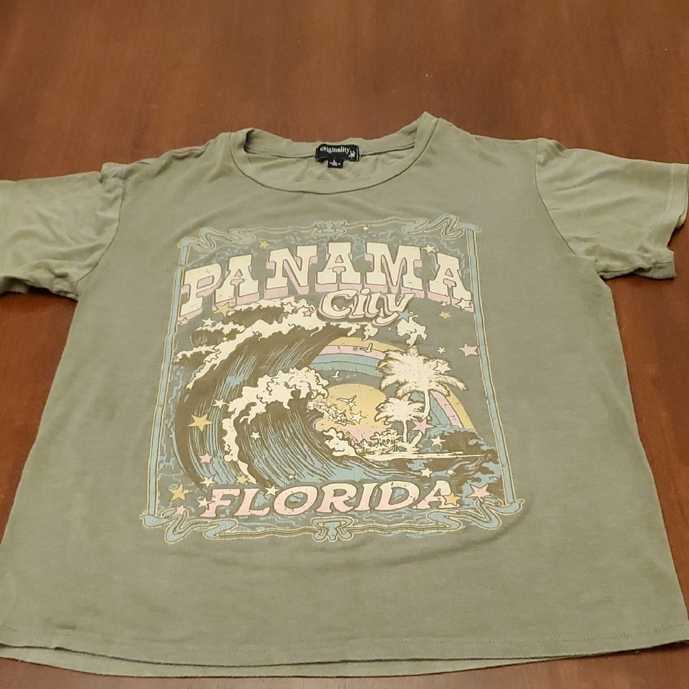 Green Graphic Tee with Panama City Print